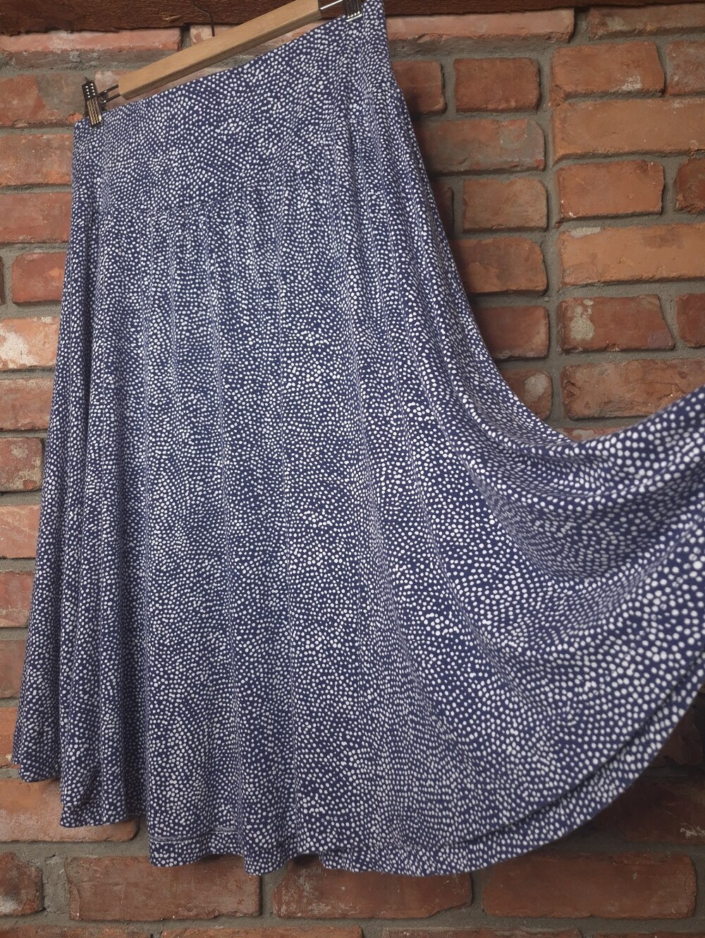 Hilary Radley Navy White Dot A-Line Midi Pull-On Skirt M